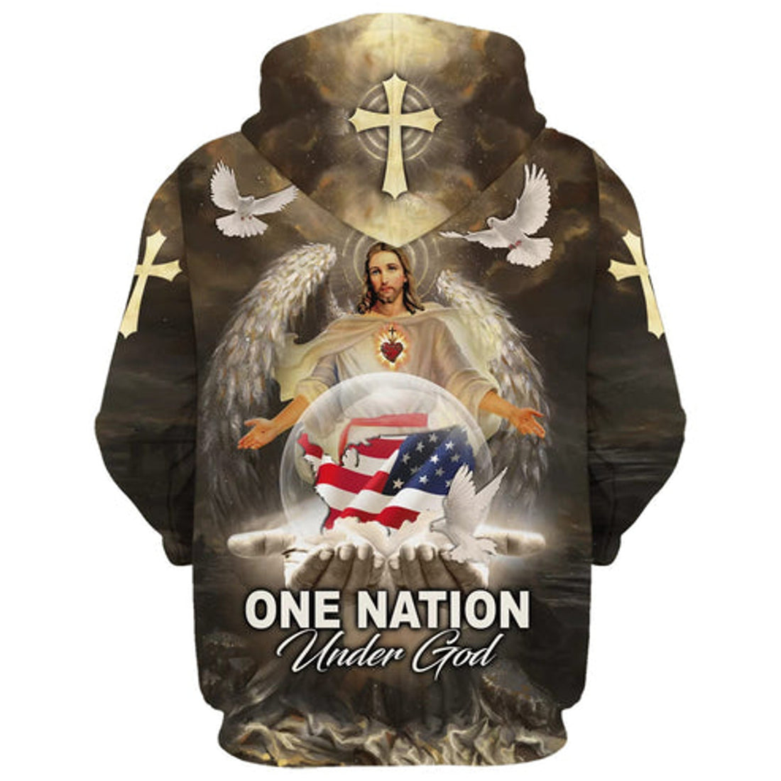 FUNSTUFFPRINT 3D Jesus Eagle American Flag One Nation Under God 3D Hoodie and Zip Hoodie