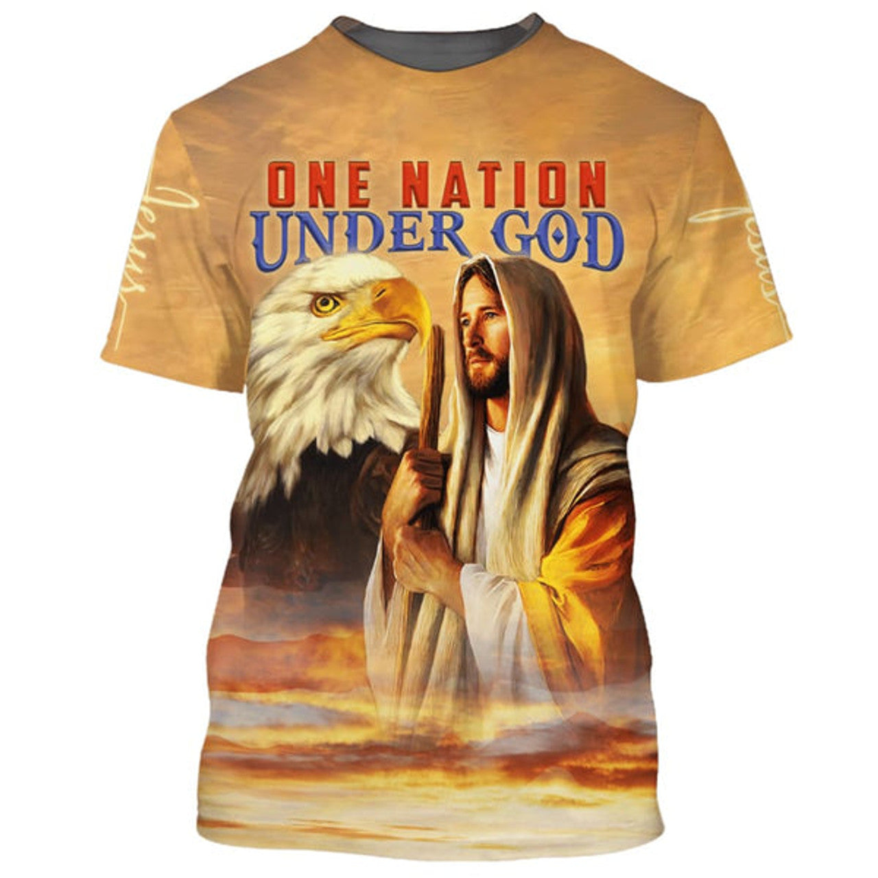 FUNSTUFFPRINT Jesus Eagle One Nation Under God Christian 3D T-shirt