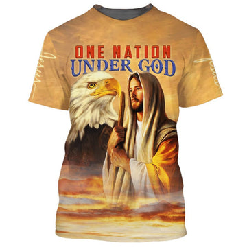 FUNSTUFFPRINT Jesus Eagle One Nation Under God Christian 3D T-shirt