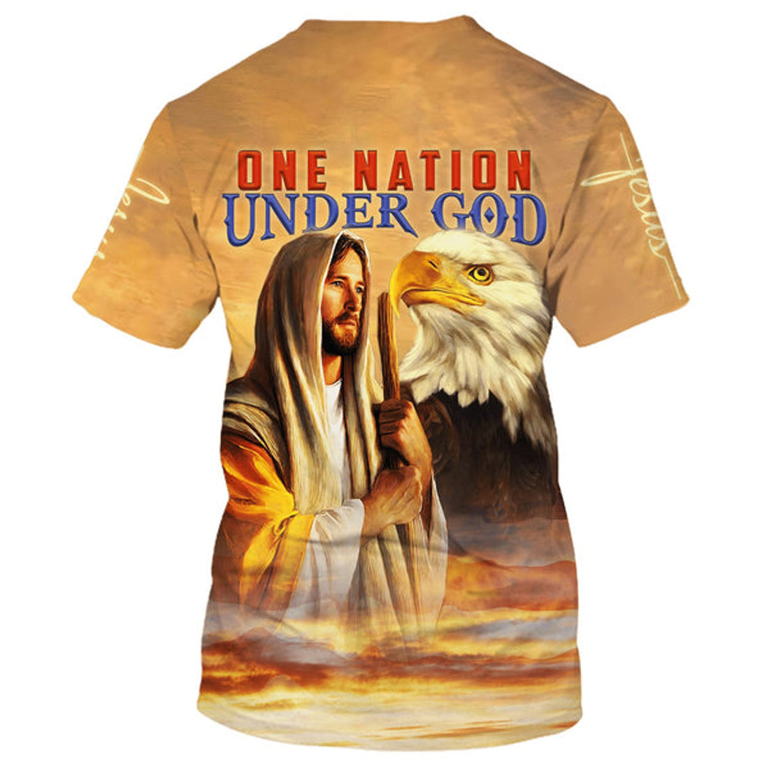 FUNSTUFFPRINT Jesus Eagle One Nation Under God Christian 3D T-shirt