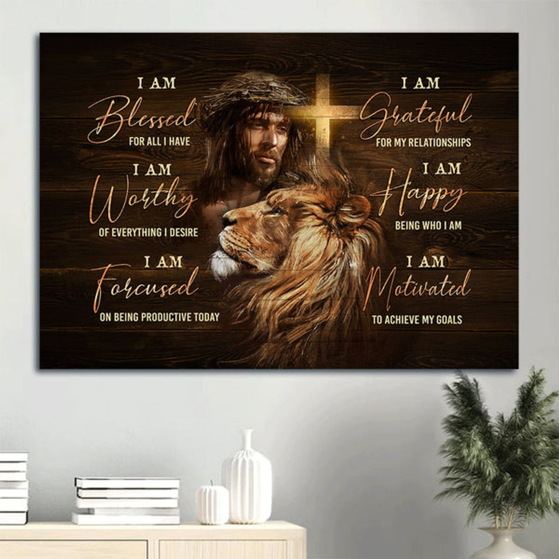 Jesus Faith God Lion Head Motivational Quote I Am Bless For All I Have Believer In Jesus Canvas Wall Art - Christian Wall Decor