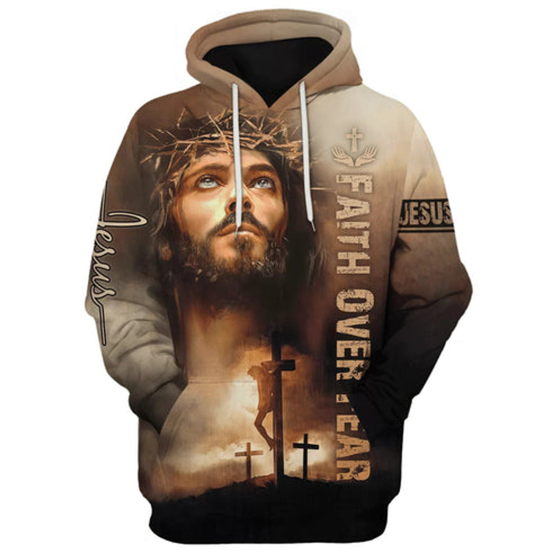 FUNSTUFFPRINT 3D Jesus Faith Over Fear 2 3D Hoodie and Zip Hoodie