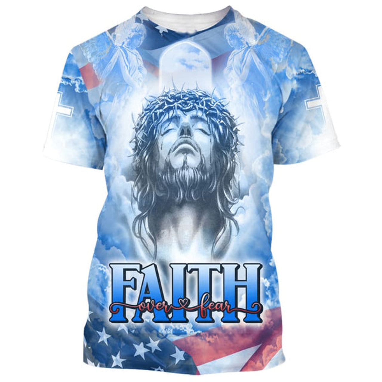 FUNSTUFFPRINT Jesus Faith Over Fear Christian 3D T-shirt