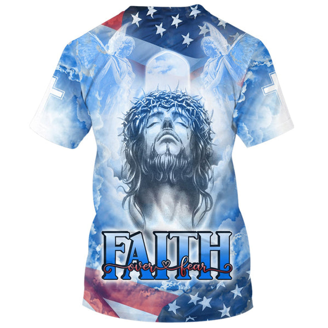 FUNSTUFFPRINT Jesus Faith Over Fear Christian 3D T-shirt