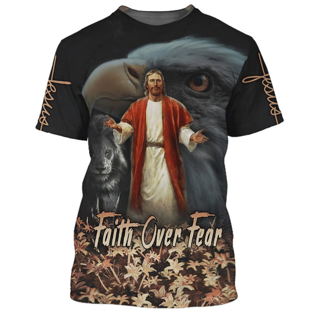 FUNSTUFFPRINT Jesus Faith Over Fear Eagle Pride Maples 3D All Over Printed Shirt for Men and Women 3D T-shirt