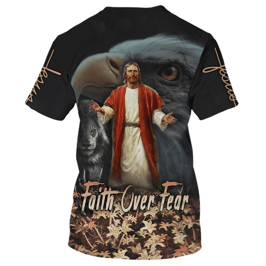 FUNSTUFFPRINT Jesus Faith Over Fear Eagle Pride Maples 3D All Over Printed Shirt for Men and Women 3D T-shirt