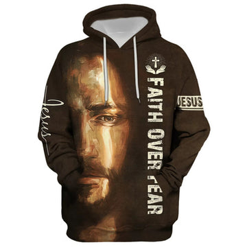 FUNSTUFFPRINT 3D Jesus Faith Over Fear 3D Hoodie and Zip Hoodie