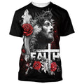 FUNSTUFFPRINT Jesus Faith Roses Cross Christian 3D T-shirt