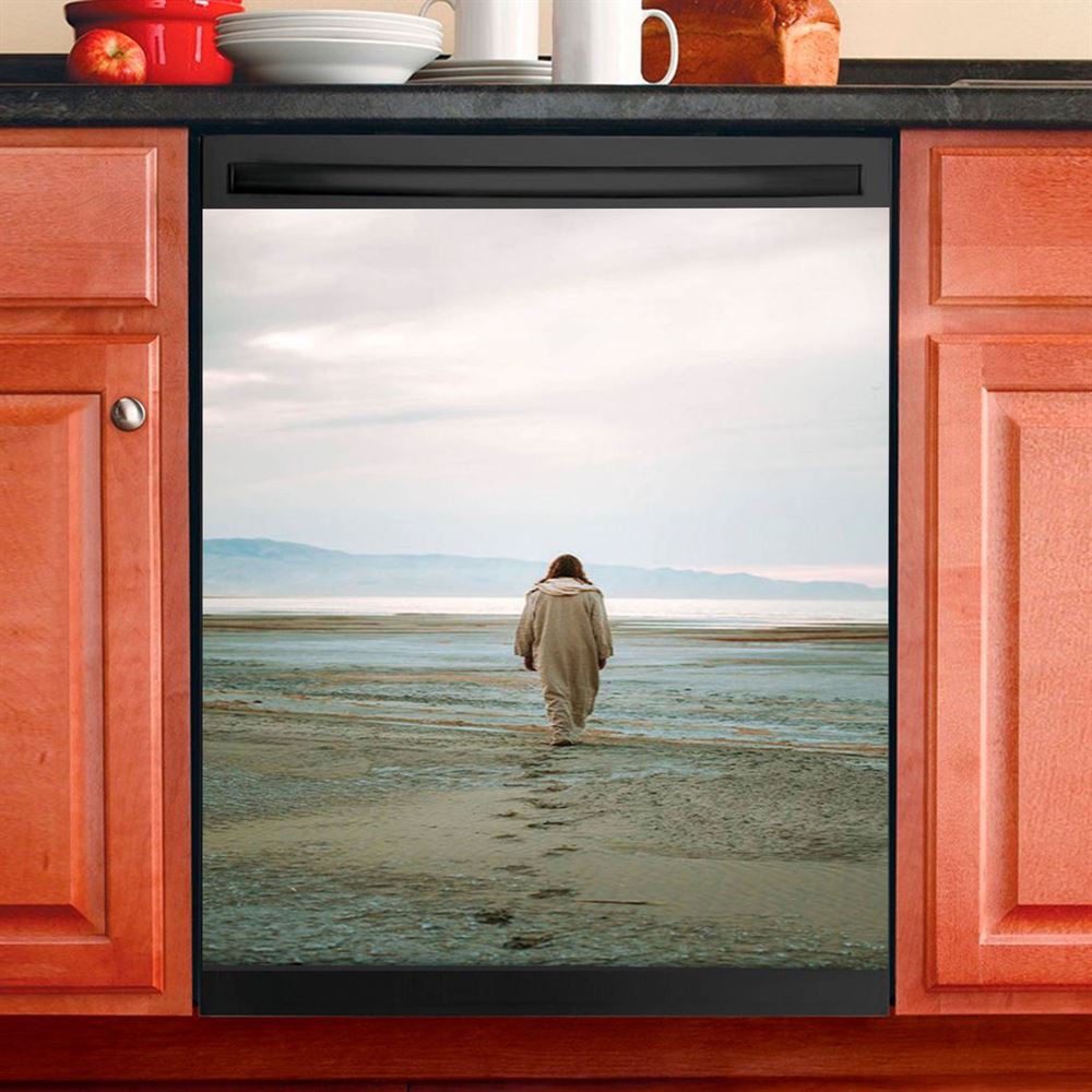 Jesus Footprints In The Sand Dishwasher Cover , Christian Dishwasher Stickers, Jesus Kitchen Decor