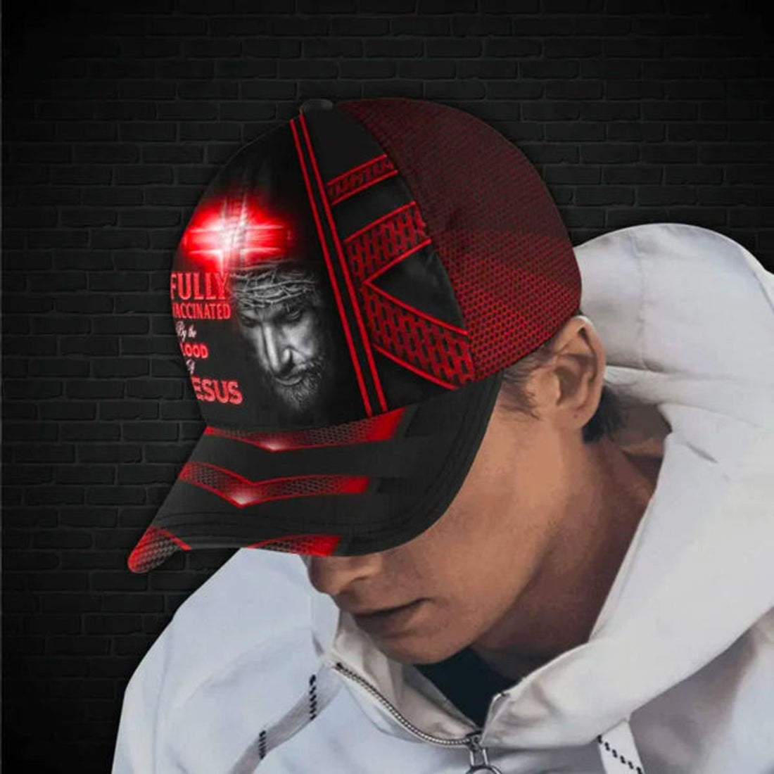 FUNSTUFFPRINT Jesus Fully Vaccinated By The Blood Of Jesus All Over Print Baseball Cap - Christian Hats For Men Women