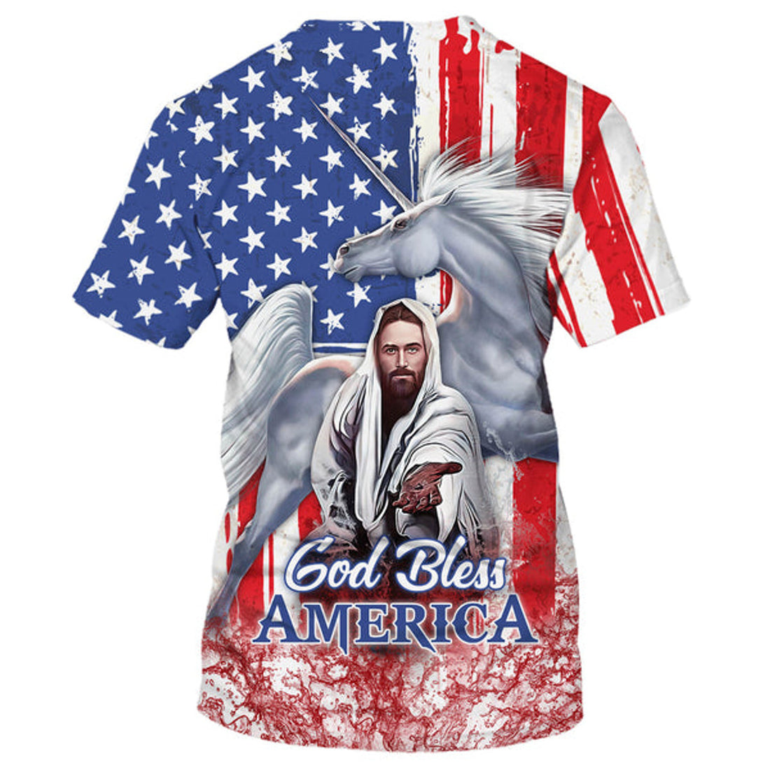 FUNSTUFFPRINT Jesus God Bless America Christian 3D T-shirt