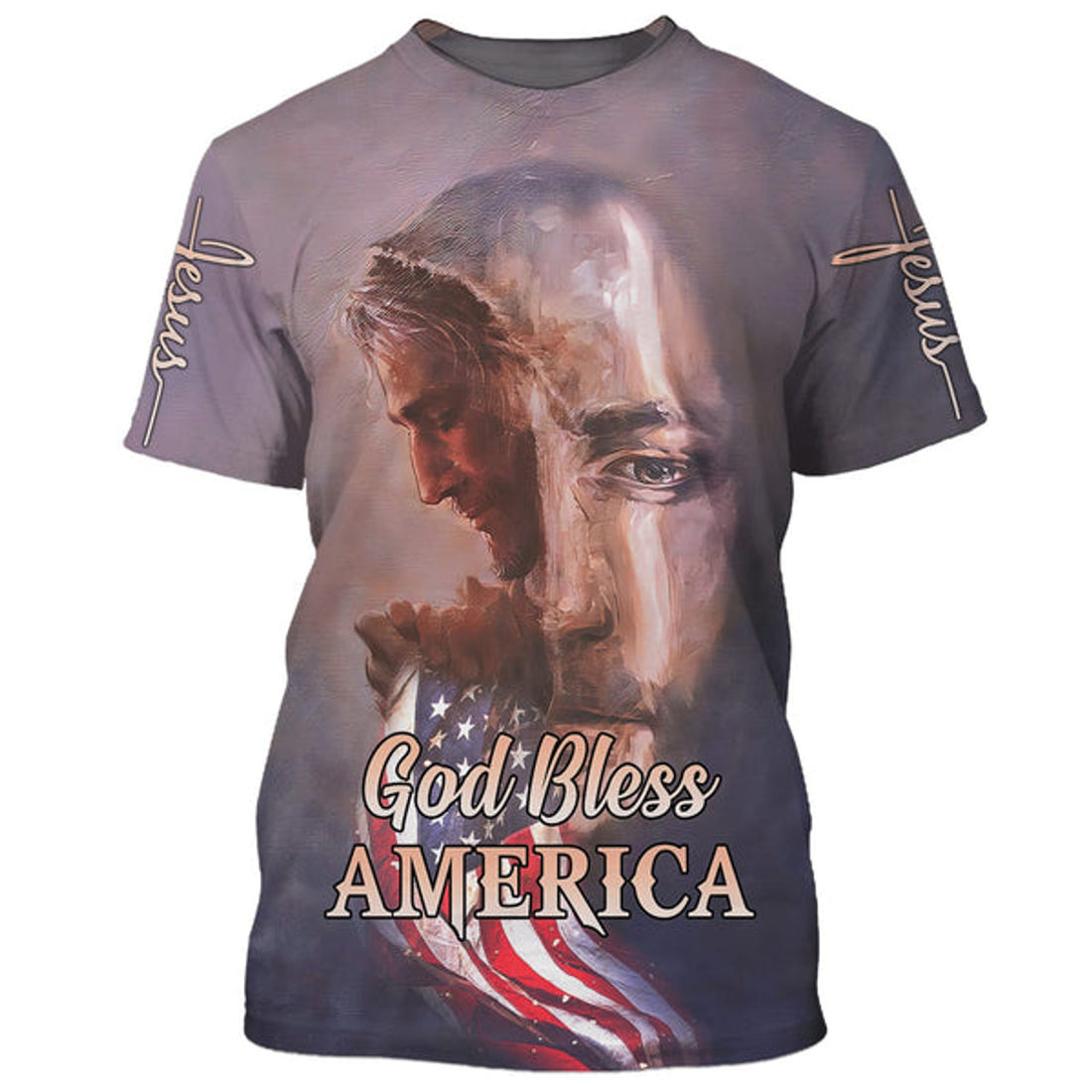 FUNSTUFFPRINT Jesus God Bless American Flag Patriotic 3D All Over Printed Shirt for Men and Women 3D T-shirt