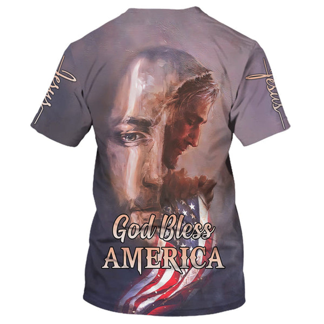 FUNSTUFFPRINT Jesus God Bless American Flag Patriotic 3D All Over Printed Shirt for Men and Women 3D T-shirt