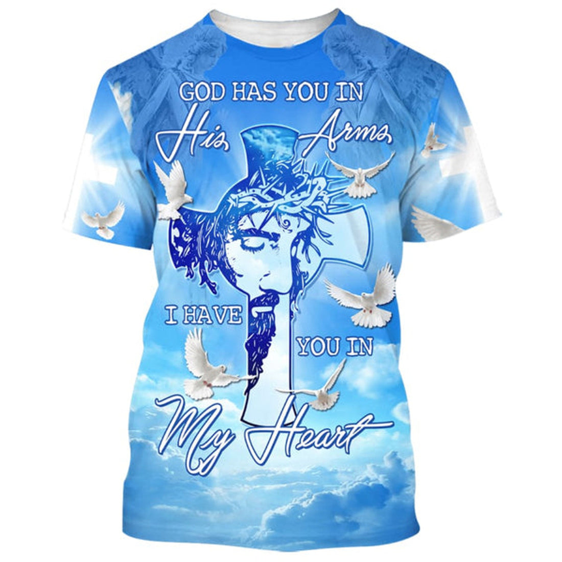 FUNSTUFFPRINT Jesus God Has You In His Arms Christian 3D T-shirt
