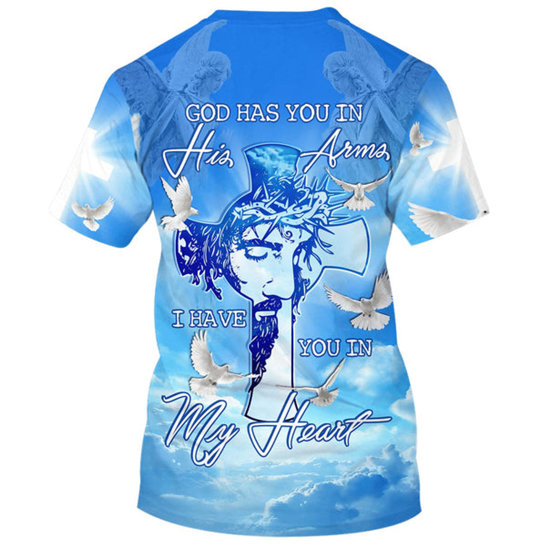 FUNSTUFFPRINT Jesus God Has You In His Arms Christian 3D T-shirt