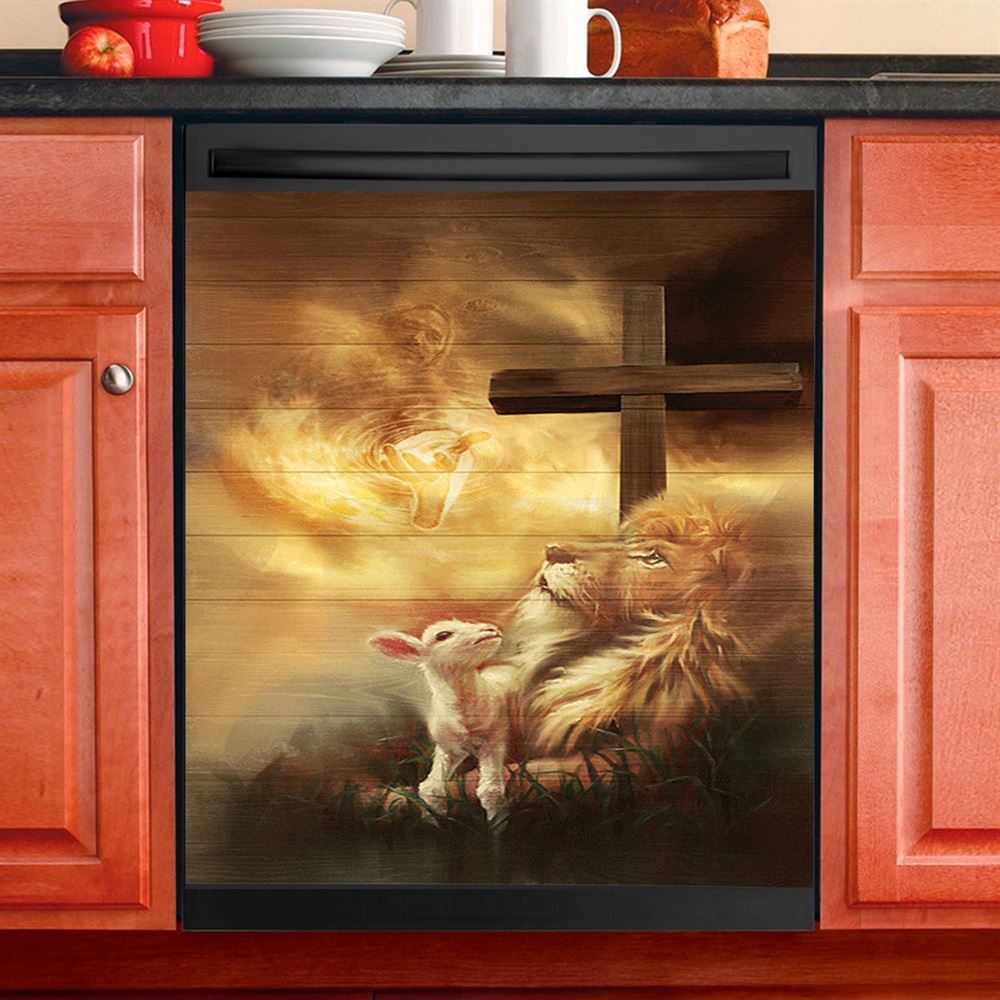 Jesus Hand Lion And Lamb Dishwasher Cover, Jesus Portrait Dishwasher Stickers, Christian Kitchen Decor