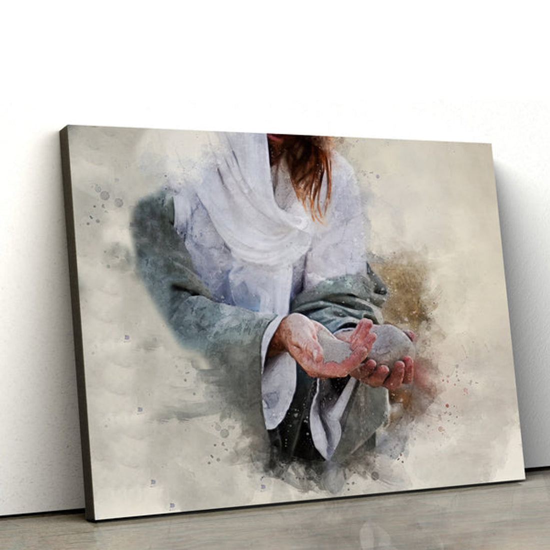 Jesus Holding A Stone Canvas Art - Jesus Christ Pictures - Jesus Wall Art - Christian Wall Decor