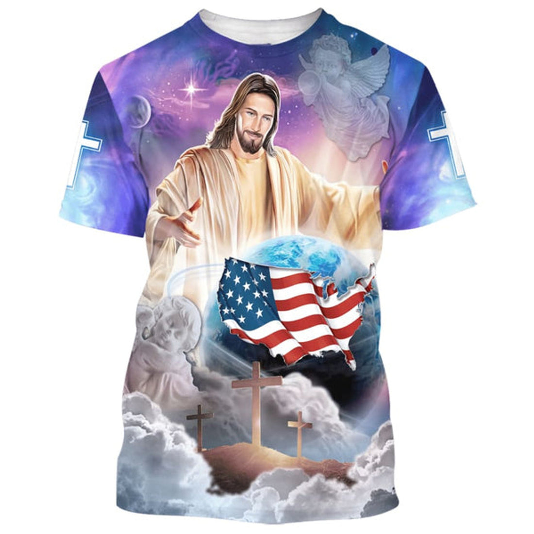 FUNSTUFFPRINT Jesus Holding The Earth Christian 3D T-shirt