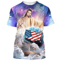 FUNSTUFFPRINT Jesus Holding The Earth Christian 3D T-shirt