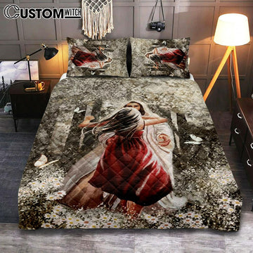 Jesus Hugging Girl Quilt Bedding Set Prints - Jesus Christ Quilt Bedding Set Art - Christian Cover Twin Bedding Decor