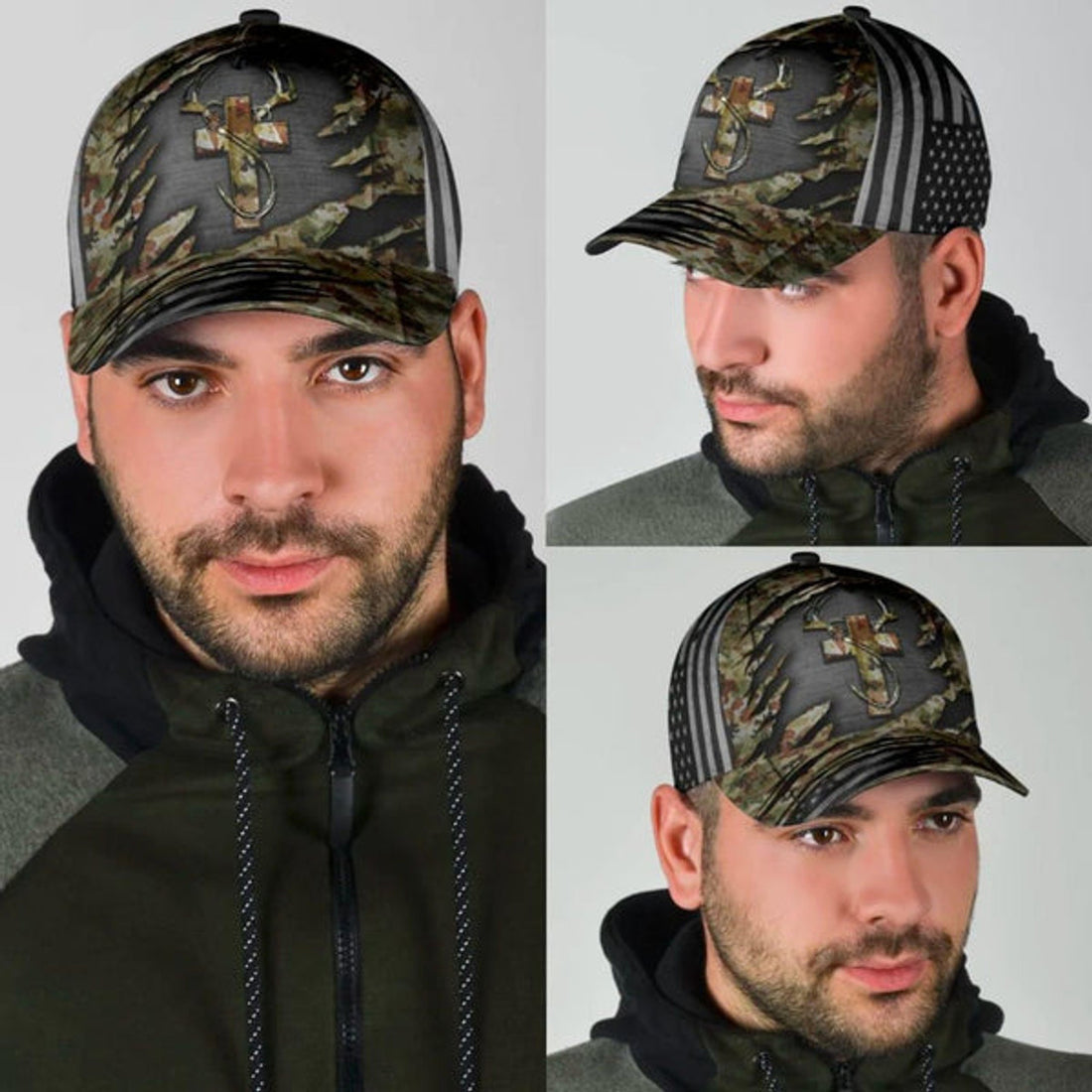 FUNSTUFFPRINT Jesus Hunting Fishing Camo Baseball Cap - Christian Hats for Men and Women