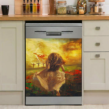 Jesus In Heaven Dishwasher Cover, The Girl Running To JesusChristian Dishwasher Stickers, Christian Kitchen Decor