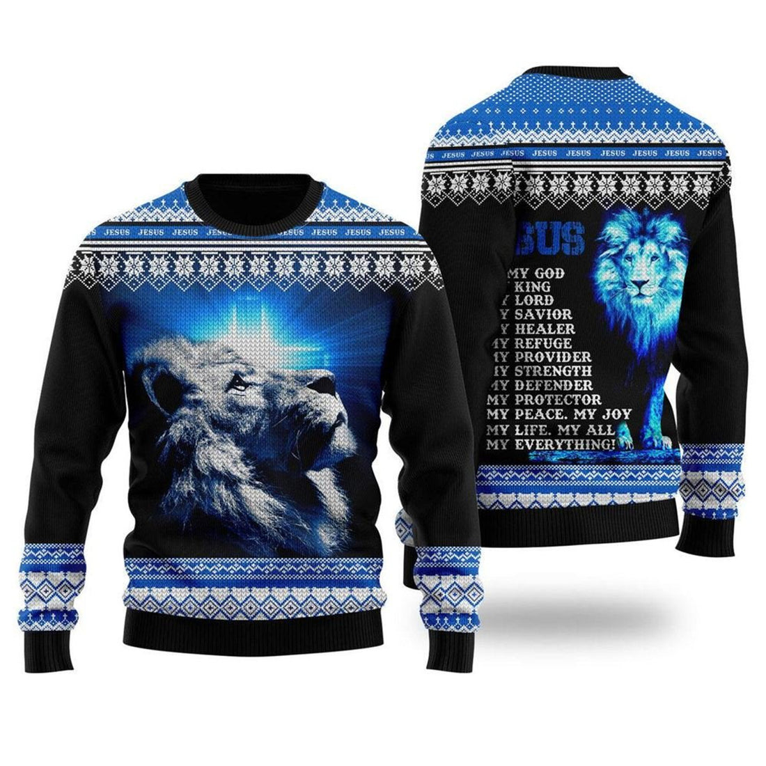 FUNSTUFFPRINT Jesus Is My Everything Ugly Christmas Sweater For Men & Women – Gifts For Christians Ugly  Sweater