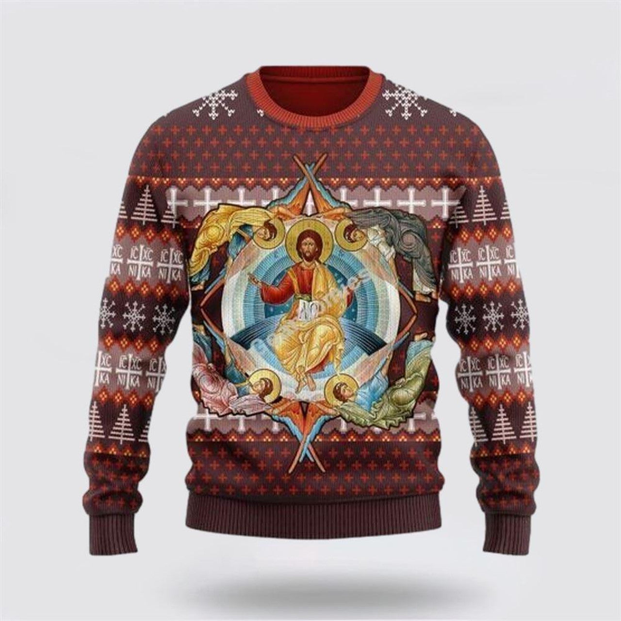 FUNSTUFFPRINT Jesus Is My King My Savior My Everything Ugly Sweater - Christmas Gifts For Christian Ugly Sweater
