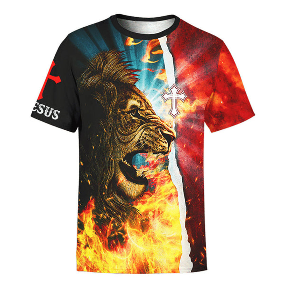 FUNSTUFFPRINT Jesus Is My Savior Jesus Lion Fire Christian 3D T-shirt