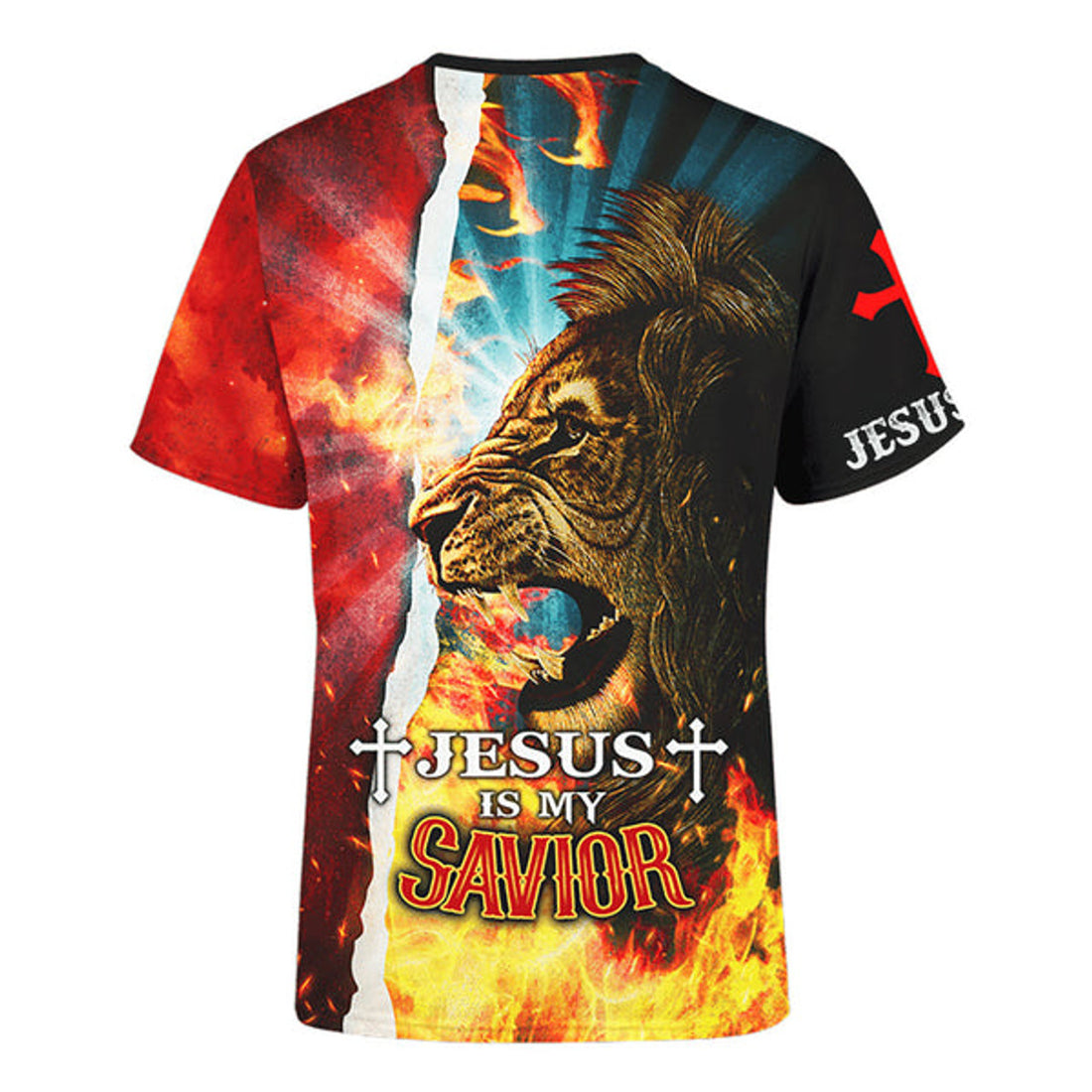 FUNSTUFFPRINT Jesus Is My Savior Jesus Lion Fire Christian 3D T-shirt