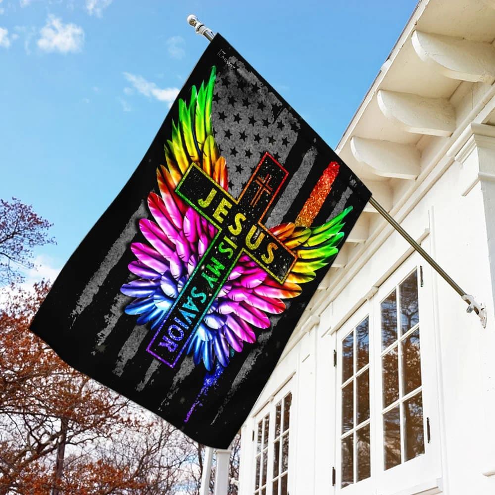 Jesus Is My Savior LGBT Wing House Flag, Christian Flag, Christian Flag, Scripture Flag, Garden Banner