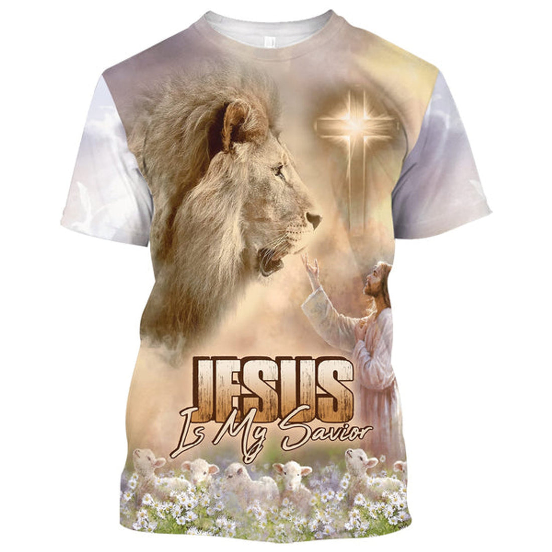 FUNSTUFFPRINT Jesus Is My Savior Lion And Cross Christian 3D T-shirt