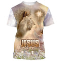 FUNSTUFFPRINT Jesus Is My Savior Lion And Cross Christian 3D T-shirt