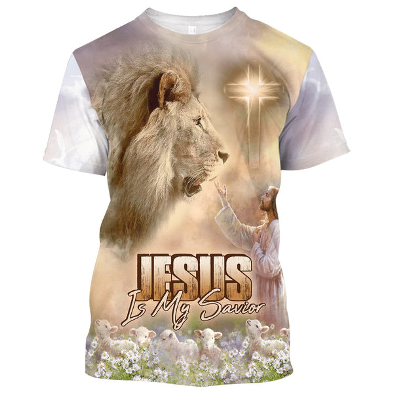 FUNSTUFFPRINT Jesus Is My Savior Lion And Cross Christian 3D T-shirt