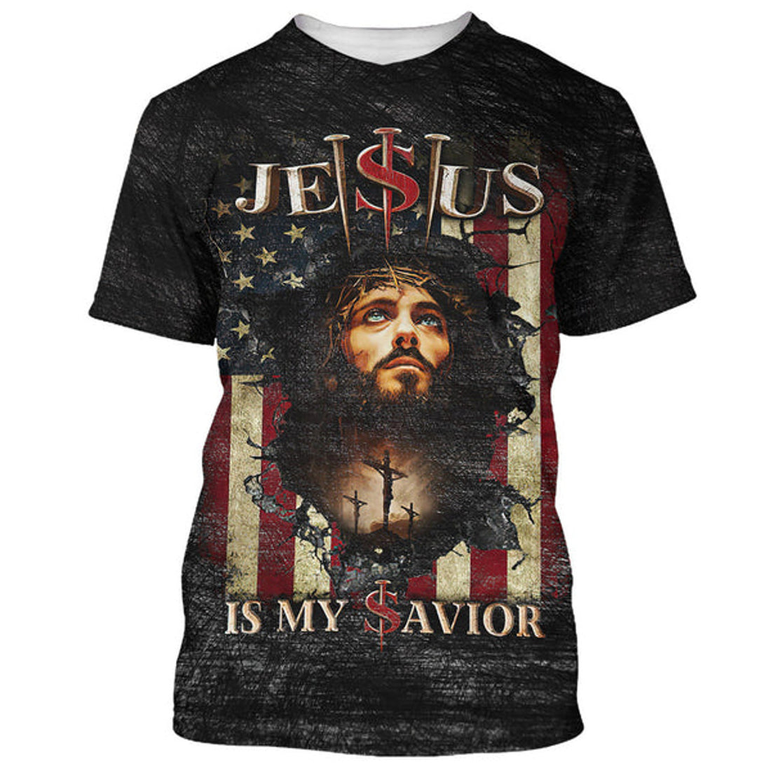 FUNSTUFFPRINT Jesus Is My Savior Portrait Christian 3D T-shirt