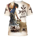 FUNSTUFFPRINT Jesus Is My Savior Shirts - Crucified Christ And Lamb Christian 3D T-shirt