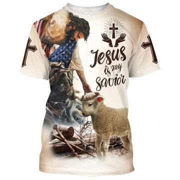 FUNSTUFFPRINT Jesus Is My Savior Shirts - Crucified Christ And Lamb Christian 3D T-shirt