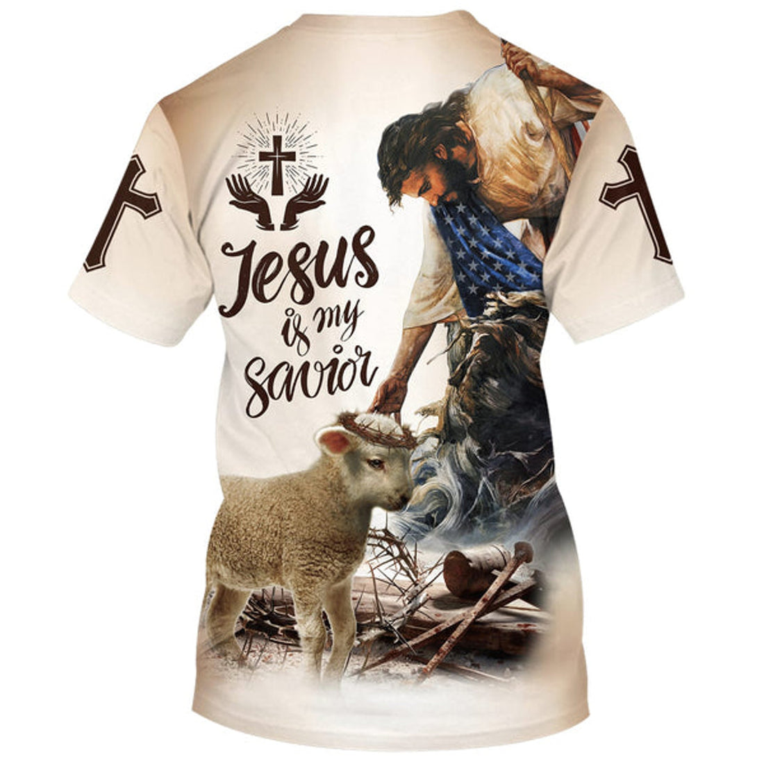 FUNSTUFFPRINT Jesus Is My Savior Shirts - Crucified Christ And Lamb Christian 3D T-shirt