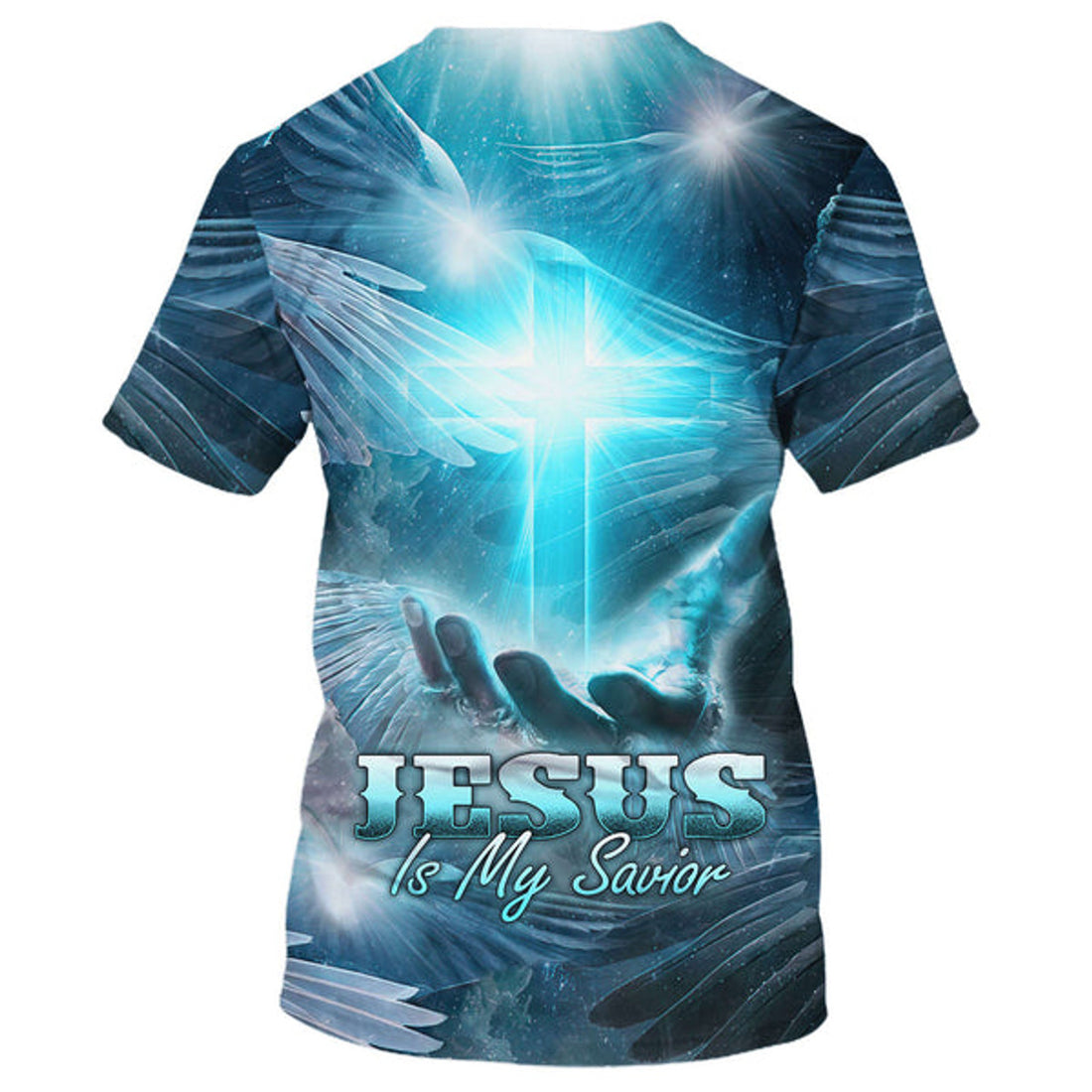 FUNSTUFFPRINT Jesus Is My Savior Shirts - Hand Holding Cross Christian 3D T-shirt
