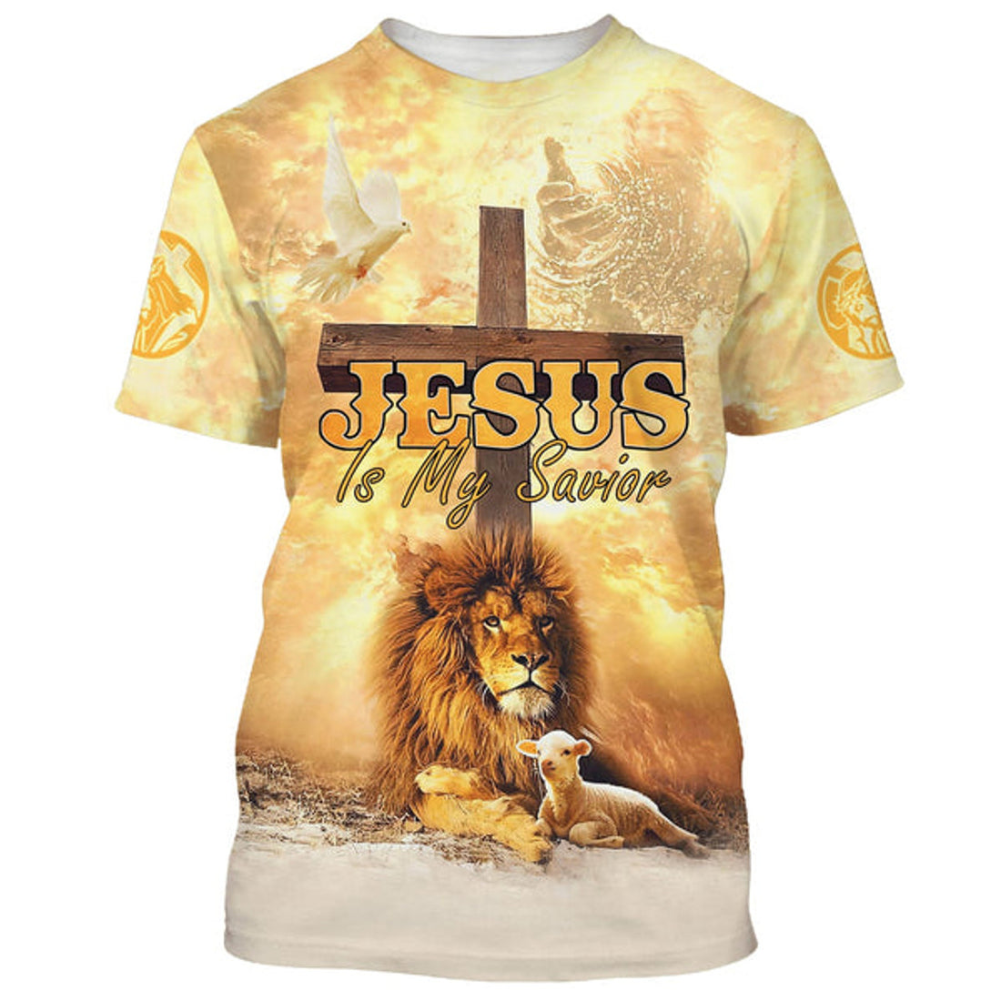 FUNSTUFFPRINT Jesus Is My Savior Shirts - Hand Of God Lion Lamb 3D All Over Printed Shirt for Men and Women 3D T-shirt