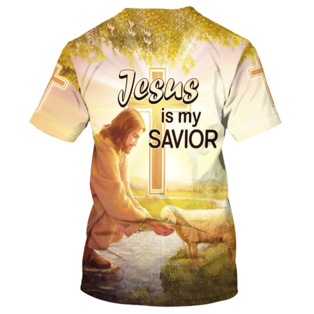 FUNSTUFFPRINT Jesus Is My Savior Shirts - Jesus Lamb Drinking Water 3D All Over Printed Shirt for Men and Women 3D T-shirt