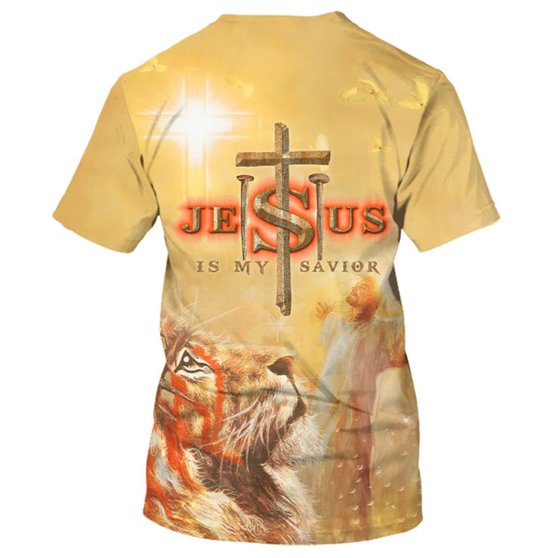 FUNSTUFFPRINT Jesus Is My Savior Shirts - Jesus With His Arms Open Lion Christian 3D T-shirt