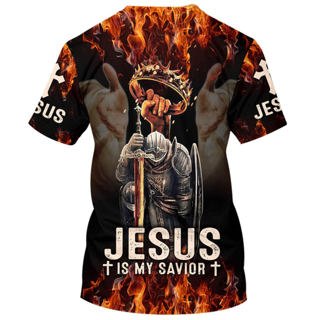 FUNSTUFFPRINT Jesus Is My Savior Shirts - Knights And Crown Of Thorns Christian 3D T-shirt