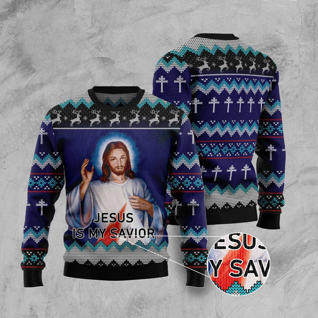 FUNSTUFFPRINT Jesus Is My Savior Ugly Christmas Sweater, Christmas Sweater, Ugly Sweater, Funny Xmas Sweaters Ugly Sweater