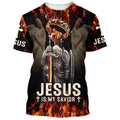 FUNSTUFFPRINT Jesus Is My Savior Warrior Crown Of Thorns 3D T-Shirts - Christian Shirts For Men&Women 3D T-shirt