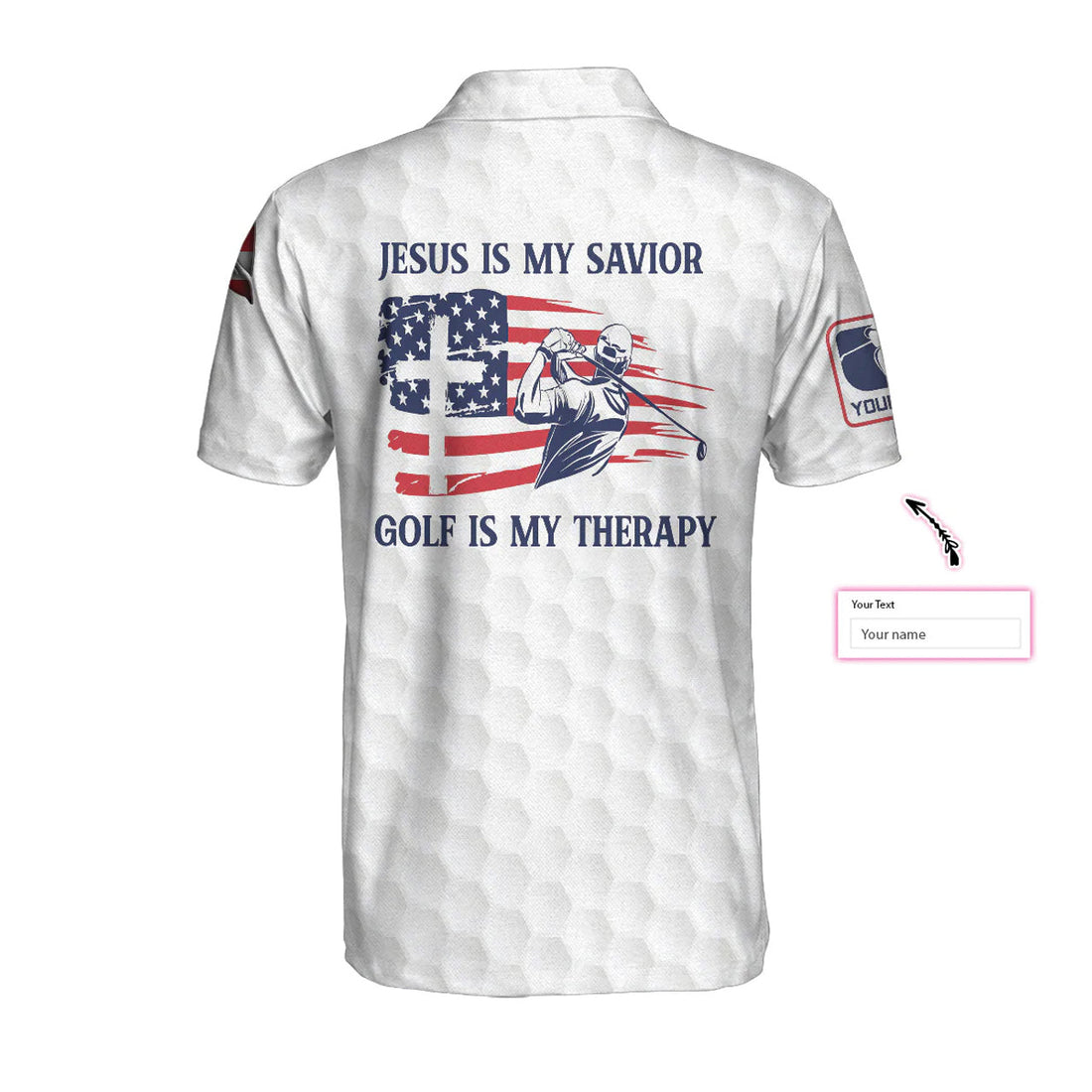 Custom Personalized Jesus Men Polo Shirt, Jesus Is My Savior Golf Is My Therapy Custom Polo Shirt, American Flag Golf Shirt For Good Christians
