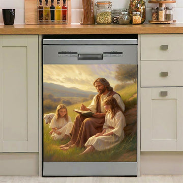 Jesus Is Teaching Children About Bible In The C1 Dishwasher Cover, Jesus Dishwasher Stickers, Christian Kitchen Decor