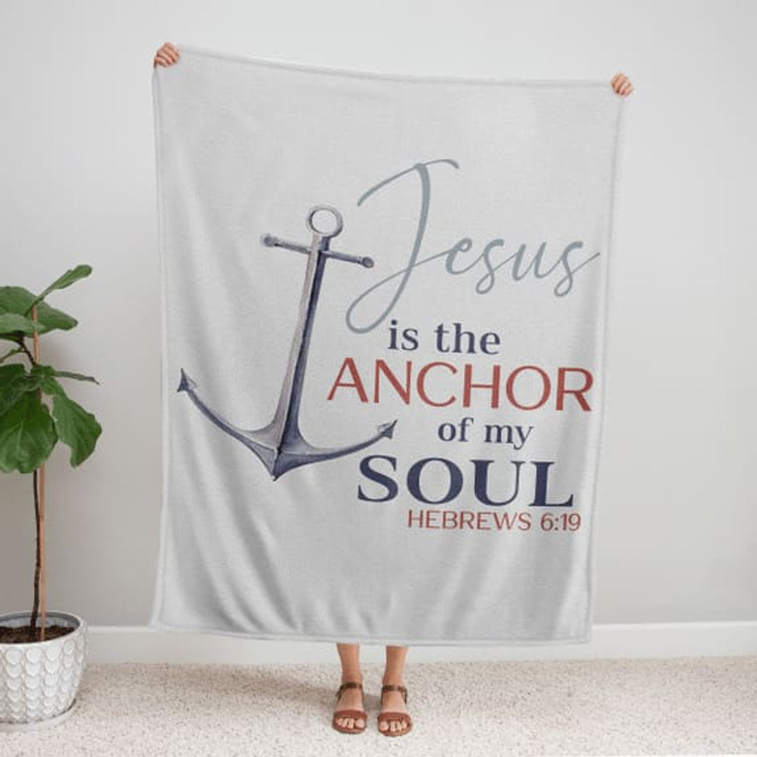 FUNSTUFFPRINT Jesus Is The Anchor Of My Soul Hebrews 619 Jesus Fleece Blanket - Christian Blanket - Bible Verse Blanket