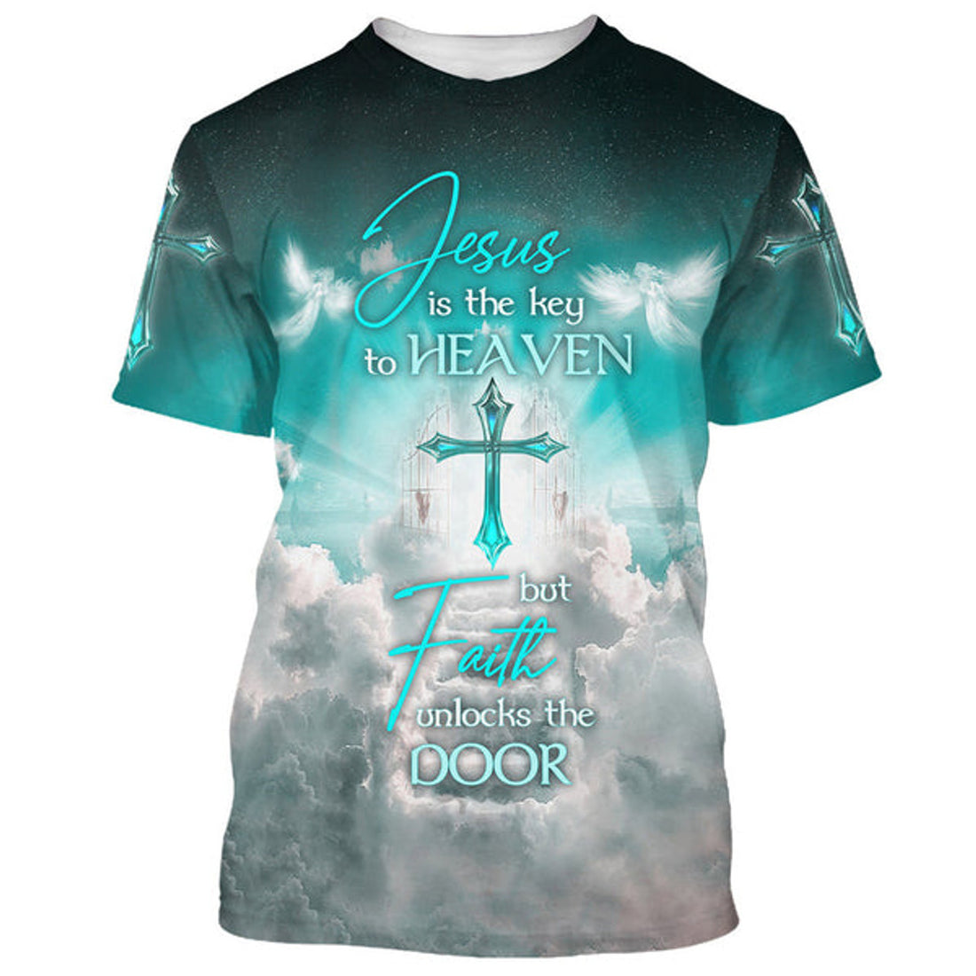 FUNSTUFFPRINT Jesus Is The Key To Heaven But Faith Unlocks The Door Christian 3D T-shirt