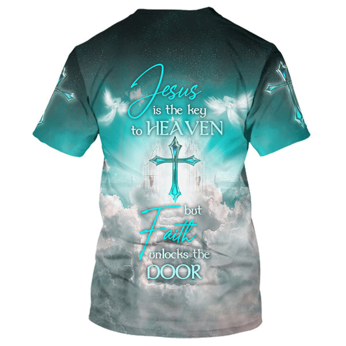 FUNSTUFFPRINT Jesus Is The Key To Heaven But Faith Unlocks The Door Christian 3D T-shirt